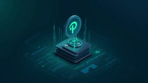 Photorealistic crypto scene: Pi wallet unlocking tokens on a futuristic dashboard with a glowing Pi icon and liquidity.