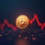 Photorealistic POL token centered before a red downward price chart and a subtle regulatory icon in a crypto newsroom style.