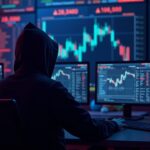 Hooded anonymous trader at neon crypto terminal; payout screen shows Maduro odds with Solana blockchain backdrop