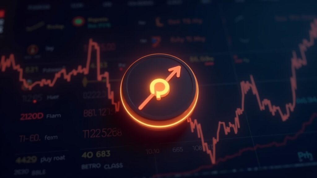 Glowing PUMP token on a Solana-themed trading dashboard with rising arrows and new meme-token icons.