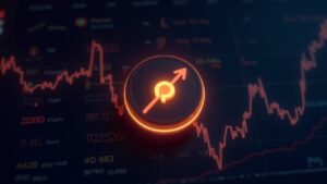 Glowing PUMP token on a Solana-themed trading dashboard with rising arrows and new meme-token icons.