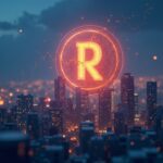 RAIN token symbol rising over city skyline with holographic charts and on-chain data signaling ATH potential and unlock risk.