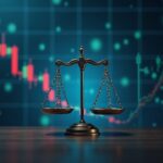 Photorealistic newsroom header showing a blockchain ledger on glass with scales of justice, illustrating SEC's securities-first rule