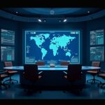 Photorealistic Solana control room with a holographic JupUSD display, BUIDL-backed reserve dashboards and custody partners.