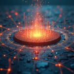 Photorealistic Solana scene: stock tickers morphing into tokenized shards, traders, decentralized grid, on-chain.