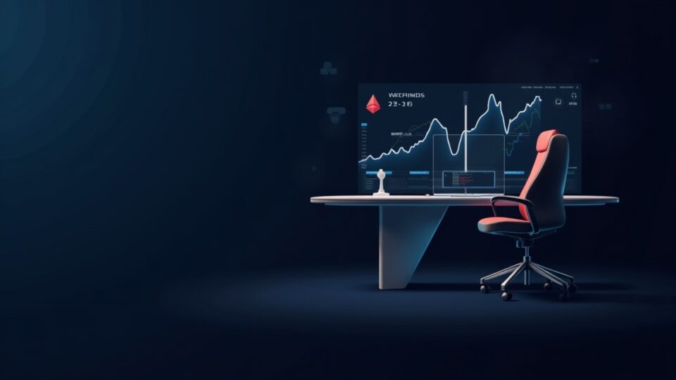 Hyperrealistic trading desk with glowing ETH and BMNR logos, a rising chart, weekend window 25-26, and a Standard Chartered backdrop.