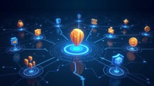 Photorealistic header with a central crypto figure connected to top poster icons labeled Starterpacks, symbolizing curated onboarding.