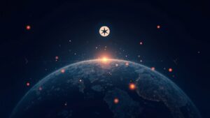 Photorealistic header with the Stellar logo over a globe, glowing tokenized assets and lines highlighting on-chain demand for XLM.