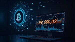 Photorealistic header: a digital vault showing 96,000 BTC with the Tether logo, rising price chart, and regulatory backdrop.