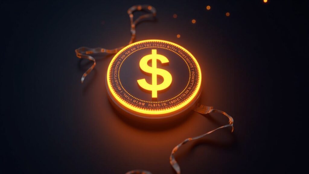 Glowing USDCx token on Aleo with zk-SNARK ribbons and a business figure, signaling private, interoperable stablecoin access.