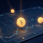 Photorealistic crypto newsroom: XRP, SUI, and BNB glow above a weekend price grid with trend lines.