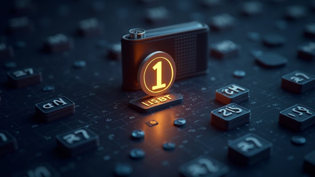 Center-focused scene of a large wallet towering over many small addresses with a glowing USD1 token and a governance chart.