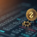 Photorealistic Zcash logo rises above a dim exchange order book, bold 500 signals off-exchange liquidity.