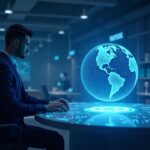 Photorealistic central figure at a console with holographic Aster layers and globe, signaling testnet live and Q1 2026 mainnet rollout.