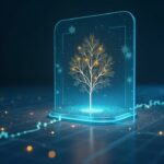Binance logo over a transparent Merkle tree with streaming digital reserves into a balance sheet.