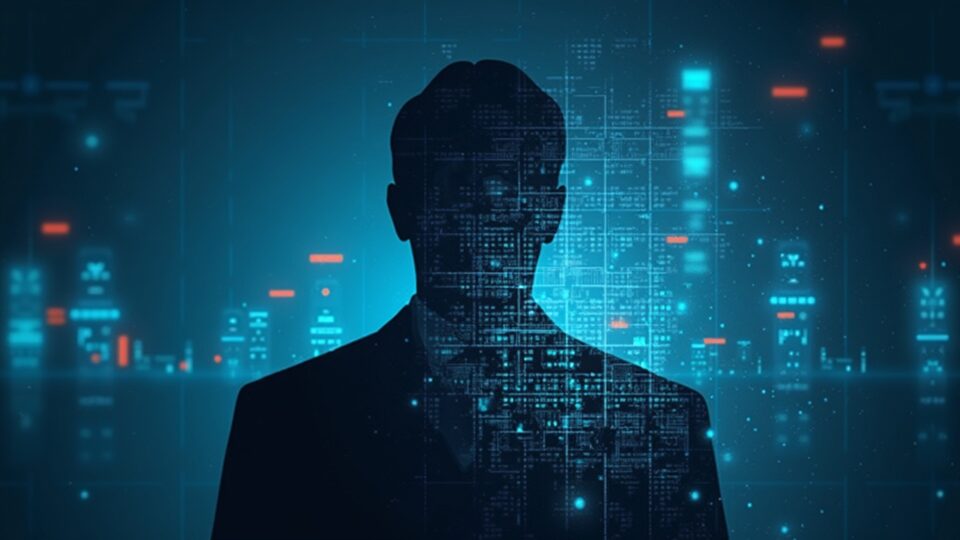 Lone enforcement attorney silhouette dissolving into crypto charts and a blockchain grid, signaling CFTC's shift to crypto and prediction markets.