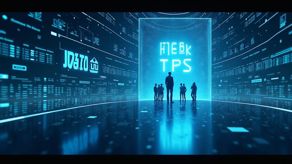 Photorealistic header showing MegaETH mainnet launch, 100k TPS, flowing data streams, and a glass chamber of operators.