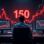 Photorealistic newsroom scene: lone analyst as Monero drops to 150, with red candles and data screens highlighting risk.