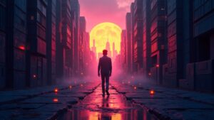Photorealistic header: Monero rises above a bright skyline while Zcash declines in a shadowy alley with neon privacy icons.