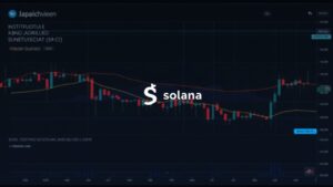 Solana logo centered over a price chart near $90, with institutional accumulation and a highlighted weekly demand zone.