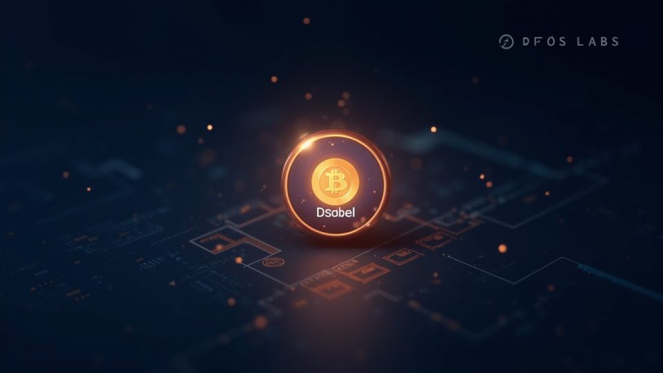 Photorealistic header with a glowing USDCBL token at center, Aptos Labs and Decibel branding, and on-chain graphs.