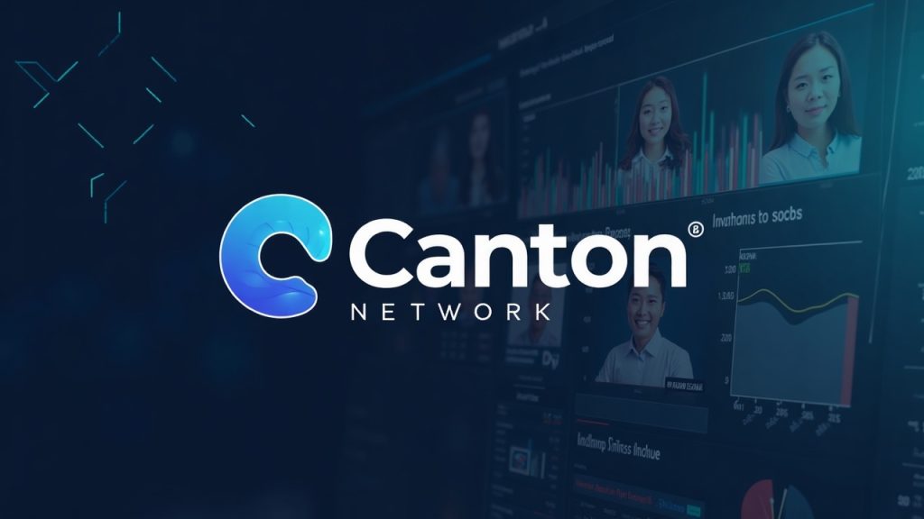 Canton Network logo over a KRW trading dashboard with institutional figures, illustrating fiat on-ramp to tokenized assets.