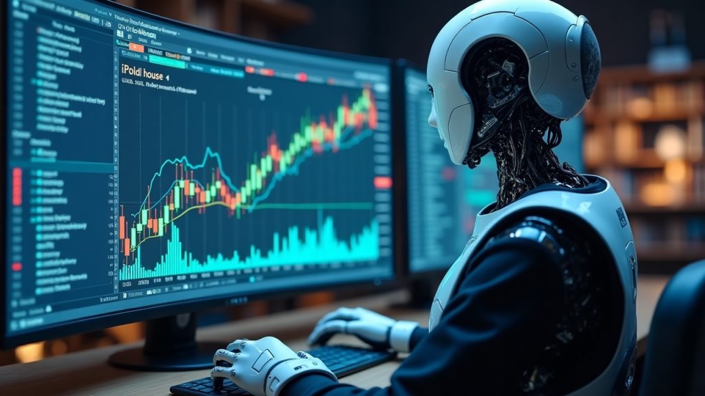 Photorealistic AI agent at a secure crypto terminal with a sandboxed wallet and streams of coins guiding guarded trades.