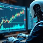 Photorealistic AI agent at a secure crypto terminal with a sandboxed wallet and streams of coins guiding guarded trades.