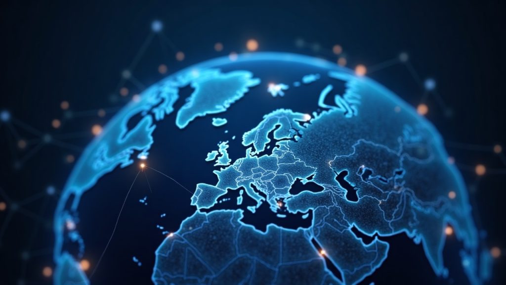 Sleek trading desk with a glowing globe, illustrating Coinbase linking U.S. traders to global crypto perpetuals