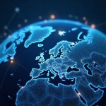 Sleek trading desk with a glowing globe, illustrating Coinbase linking U.S. traders to global crypto perpetuals