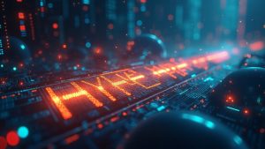 Futuristic crypto trading scene with glowing HYPE tokens flowing into a burn pipeline, a holographic SEC filing, and on-chain dashboards
