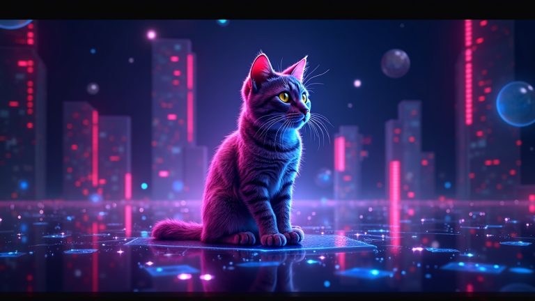 Neon-lit Hypurr NFT cat at the center, encircled by holographic HYPE bars and blockchain nodes in a sleek newsroom scene.