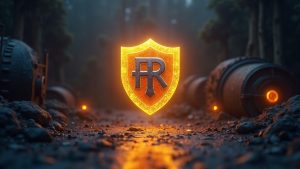 Realistic crypto newsroom image of Raydium logo, fading legacy AMM V3 vaults, drained pools, and a treasury shield.