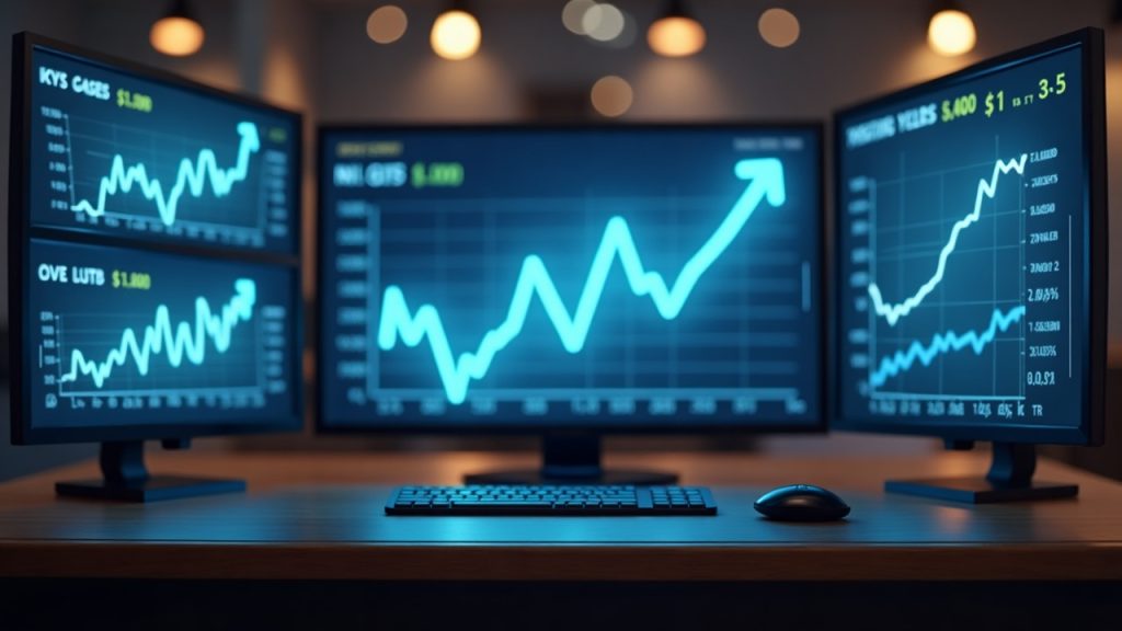 Photorealistic newsroom header with rising Treasury yields on screens, bold dollar symbol, subtle crypto icons, and a clean desk.