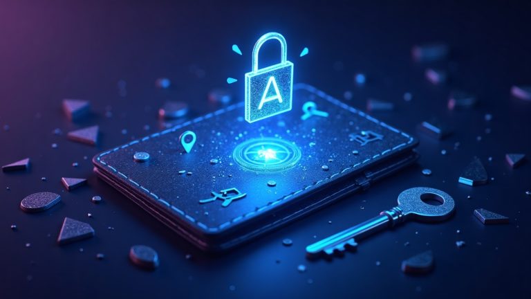 Photorealistic wallet hologram with ADA symbol, broken keys, and a locked vault, signaling risk and migration.