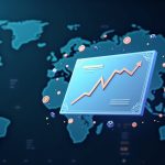 Floating digital stock certificate with crypto icons, glass ticker, and world map symbolizing tokenized equities.