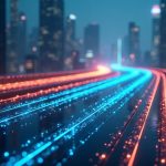 Glowing digital bridge between blockchains with USDT coins flowing from TRON to a futuristic city, symbolizing liquidity.