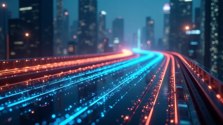 Glowing digital bridge between blockchains with USDT coins flowing from TRON to a futuristic city, symbolizing liquidity.