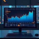 Sleek trading desk with a monitor showing Uniswap on Polygon and a rising $100M volume chart.