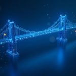 Fortified validator node beside a cross-chain bridge with blue neon glow, USDC and ETH icons, illustrating a $24M exploit.