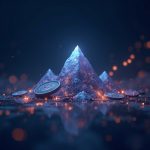 Photorealistic newsroom header with Avalanche logo centered, glowing stablecoins streaming, and a rising transaction graph.