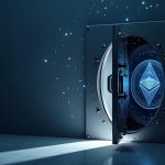 Photorealistic crypto news header: open vault, digital shadow, Arbitrum and Ethereum logos, and USDC streaming from a DeFi CLS vault.