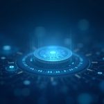 Photorealistic holographic ledger with digital debt tokens on a blue-silver screen, on-chain private credit.