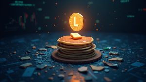 Glowing LULA token above a drained BSC PancakeSwap pool with a fractured shield and cascading code.