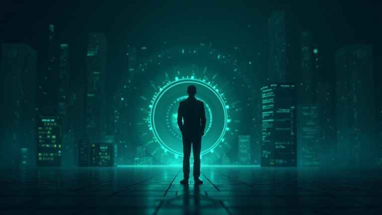 Realistic fintech scene: leader oversees maple syrupUSDG on Robinhood Chain, with a glowing vault and blockchain nodes.