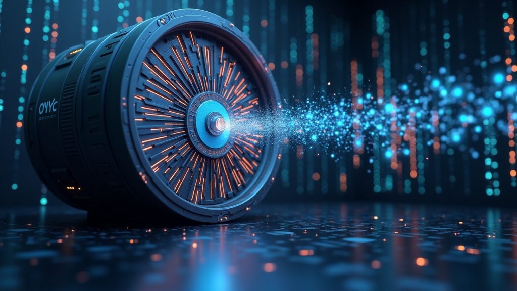 Futuristic vault door labeled ONyc/USDC with radiant liquidity streams converging on a provider amid a blockchain grid.