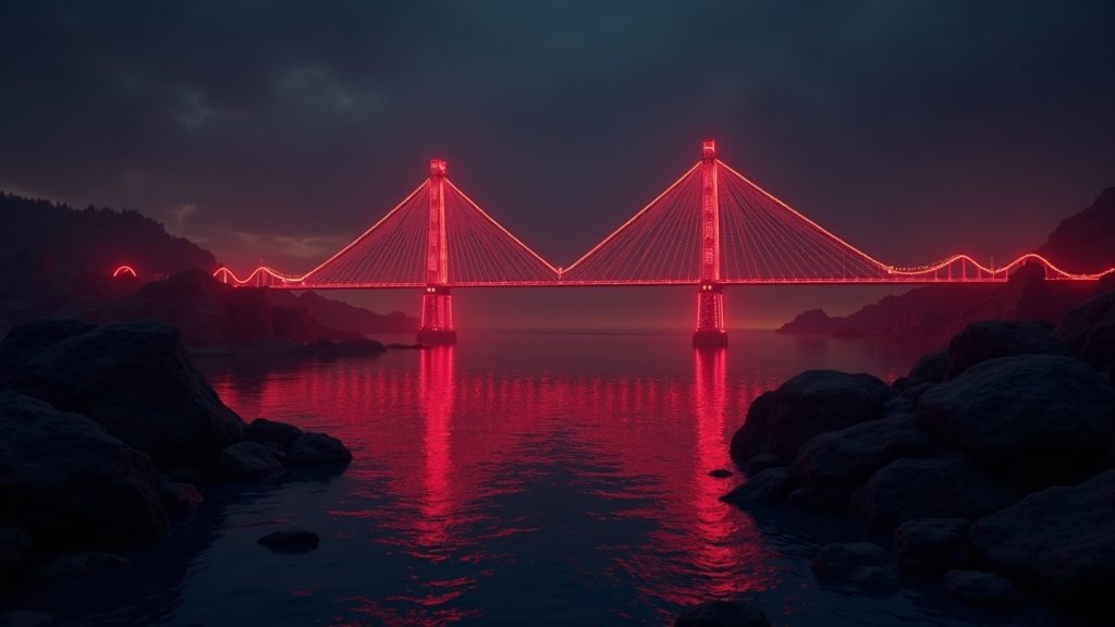 Newsroom-style illustration of a Solana cross-chain bridge draining stablecoins with a red warning glow.