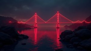 Newsroom-style illustration of a Solana cross-chain bridge draining stablecoins with a red warning glow.