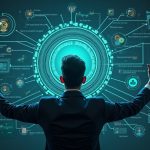 Photorealistic figure at center manipulating a Solana Realms dashboard as BONK funds drain to exchanges.
