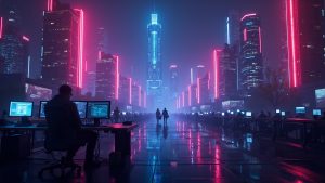 Fotorrealistic DeFi oracle breach: mispriced collateral draining SUPRA to exchanges, neon city, hacker silhouette.